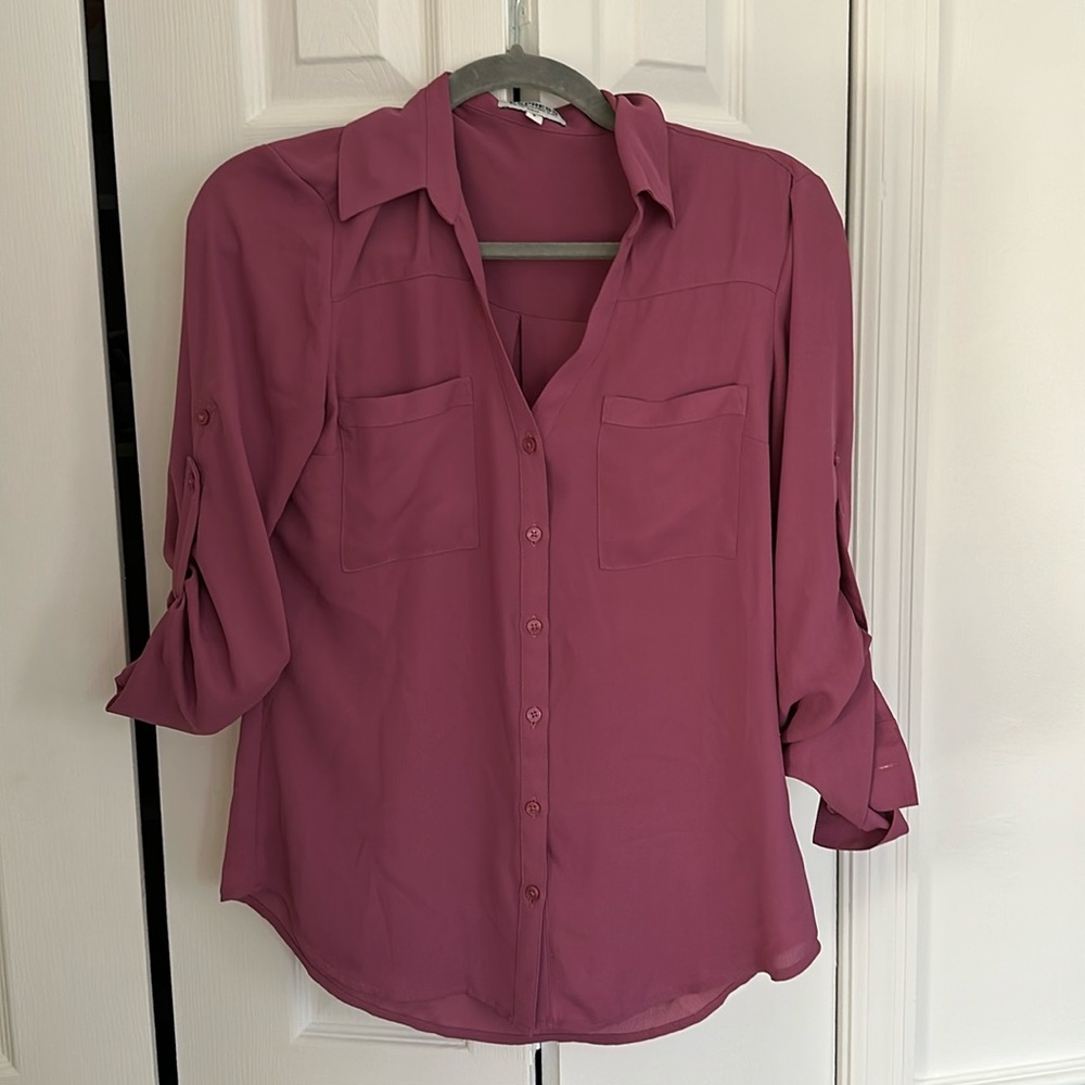 Express Portofino Shirt Slim Fit, size S, purple blouse